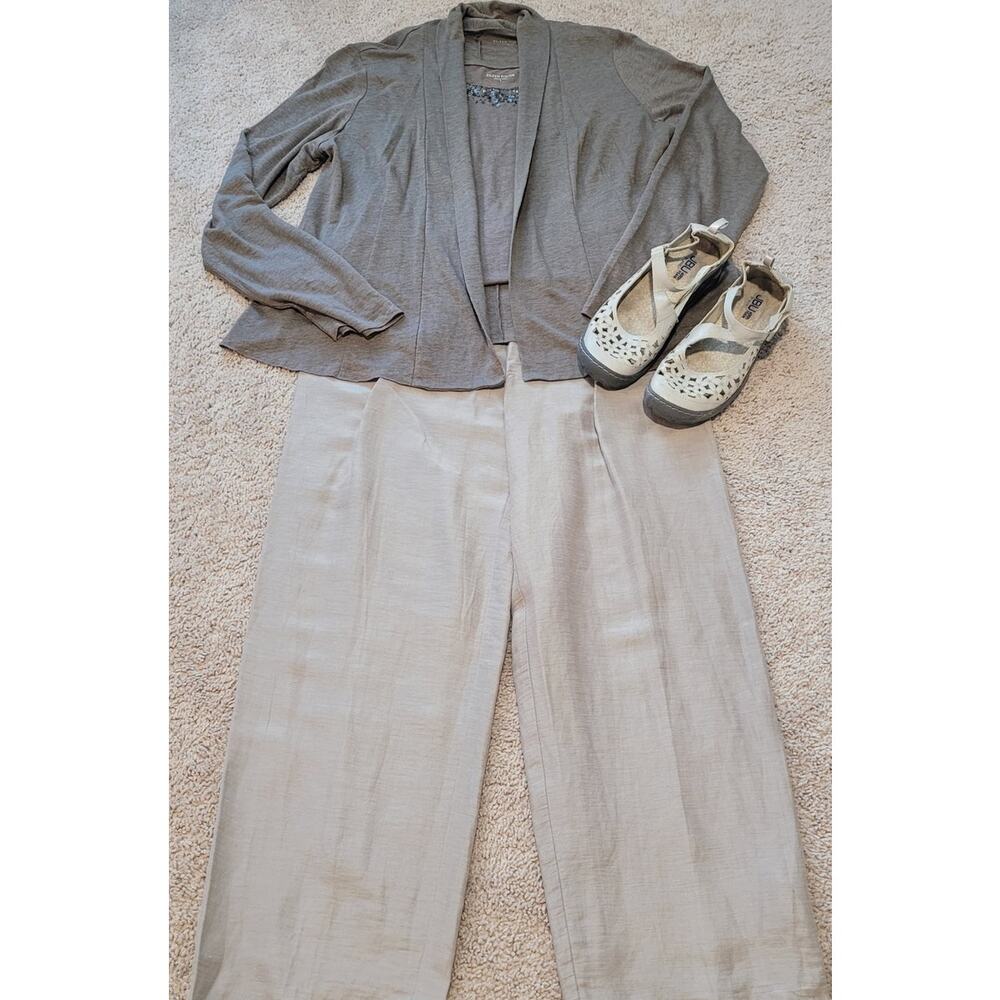 Eileen Fisher Linen Cardigan L Taupe Minimal Luxe Boho